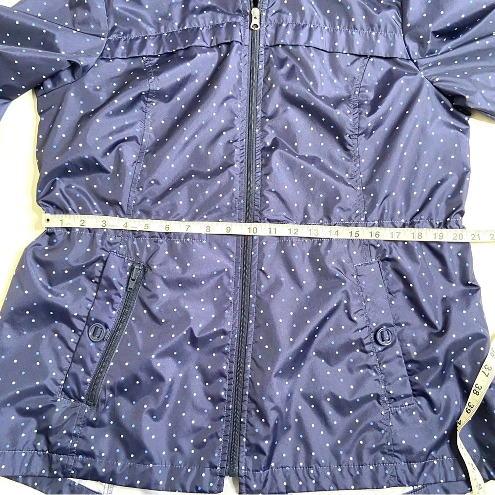 Details Intl Navy Mini Polkadot Packable Hooded Rain Jacket Size Large